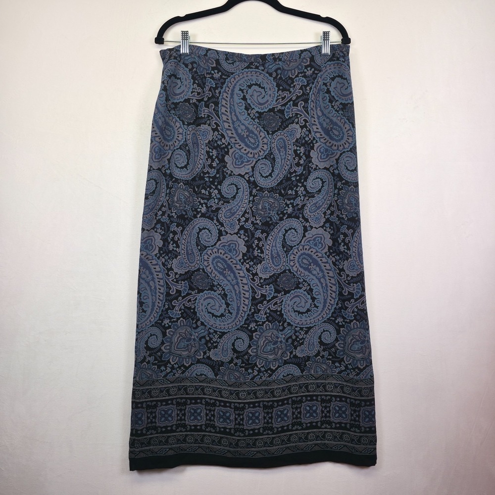Casual Corner Annex Maxi Skirt Women 16 Blue‎ Black Paisley Whimsigoth Capsule - Picture 2 of 14